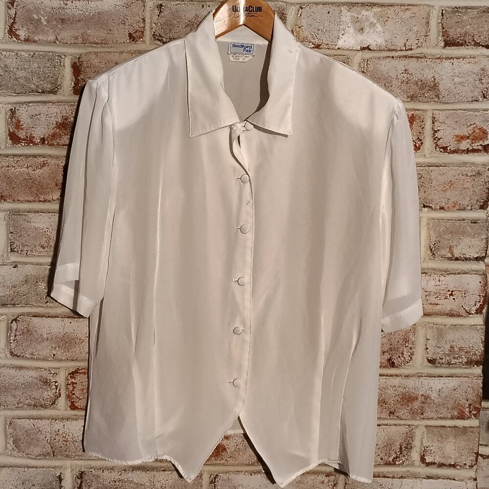 Vintage Bedford Fair Womens White Button Down with Padded Shoulders - Size 16